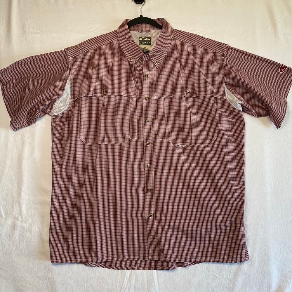 Drake Men's XL Red Plaid Vented Button Up Shirt Casual Outdoor Workwear Gorpcore